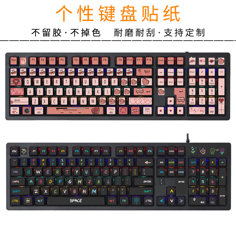 Universal Desktop Computer Keyboard Stickler Adhesive Film Girl Brief Press with single letter Decorative Host Cartoon