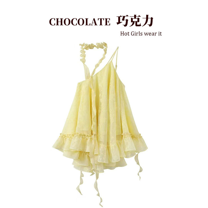 Beach Vacation Outfit: Women's Summer Dopamine Yellow Dress, Off-Shoulder Strapless Puffy Skirt, Short Skirt Beach Vacation Outfit: Women's Summer Dopamine Yellow Dress, Off-Shoulder Strapless Puffy Skirt, Short Skirt