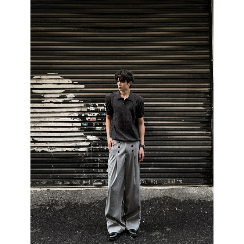 Afgt Retro High-End Design Double-Row Decorative Buckle Casual Trousers Old Money Style Pleated Versatile Men's Long Pants