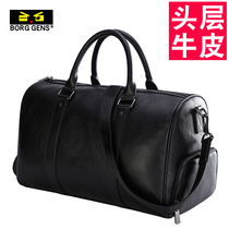 borggens genuine leather travel bag men business short travel hand luggage Bull Leather Large Capacity Business Bag