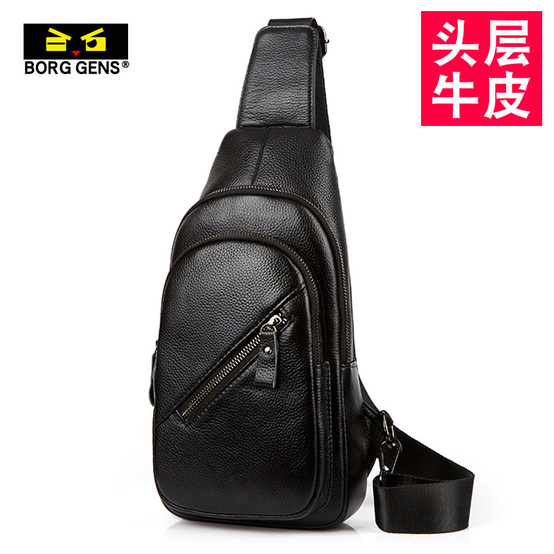 borggens messenger bag men's leather casual chest bag men's first layer cowhide small backpack chest shoulder bag tide brand
