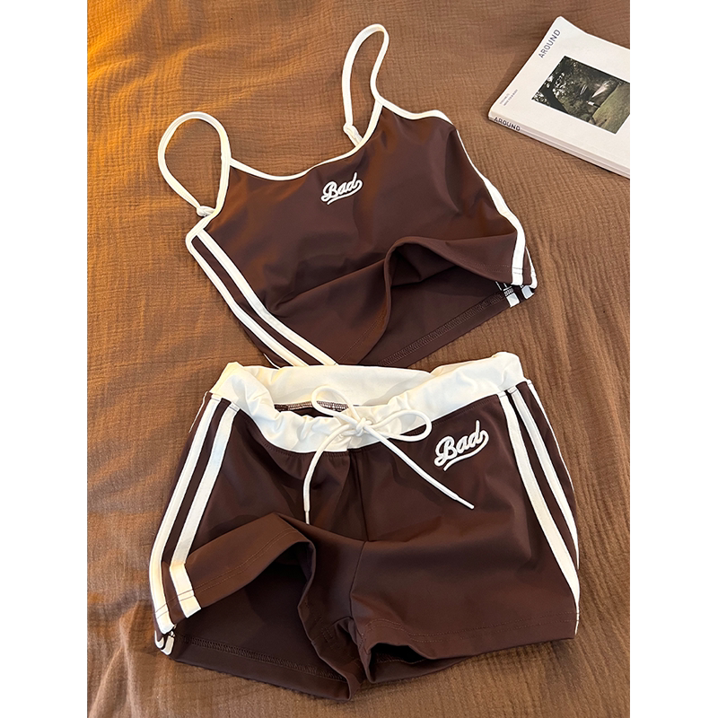 American Retro Letter Striped Pajamas with Chest Pads for Women, Summer Slim-Fit Camisole Shorts Loungewear Sports Set American Retro Letter Striped Pajamas with Chest Pads for Women, Summer Slim-Fit Camisole Shorts Loungewear Sports Set