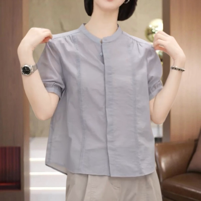 Korean Style Lazy Fashion Versatile Round Neck Short-Sleeved Shirt for Women in Summer, Loose Fit to Cover the Body, Suitable for Commuting, Elegant Top for Plus-Size Women