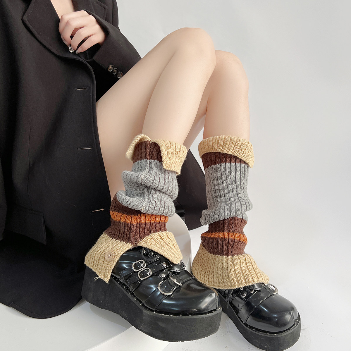 y2k Sub Culture Cafe Camel Collage of Autumn Winter Sexy Hot Girl Retro knit Silo Pile Socks Socks College Wind-Taobao