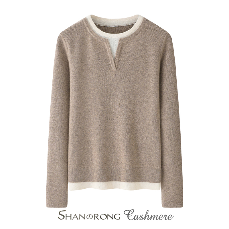 Versatile Base Layer ~ 100% Pure Cashmere Pullover for Women, New Autumn and Winter Round Neck Faux Two-Piece Knit Sweater, Skin-Friendly Versatile Base Layer ~ 100% Pure Cashmere Pullover for Women, New Autumn and Winter Round Neck Faux Two-Piece Knit Sweater, Skin-Friendly