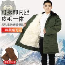 Wool sheepskin military cotton coat mid-length thickened cold storage mens cold storage fur integrated winter warm Northeastern cotton jacket