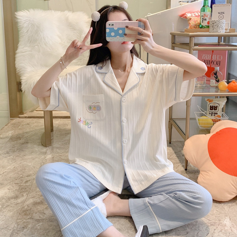 Angelina zl cotton pajamas women's summer short-sleeved 2022 new net red popular home clothes two-piece set