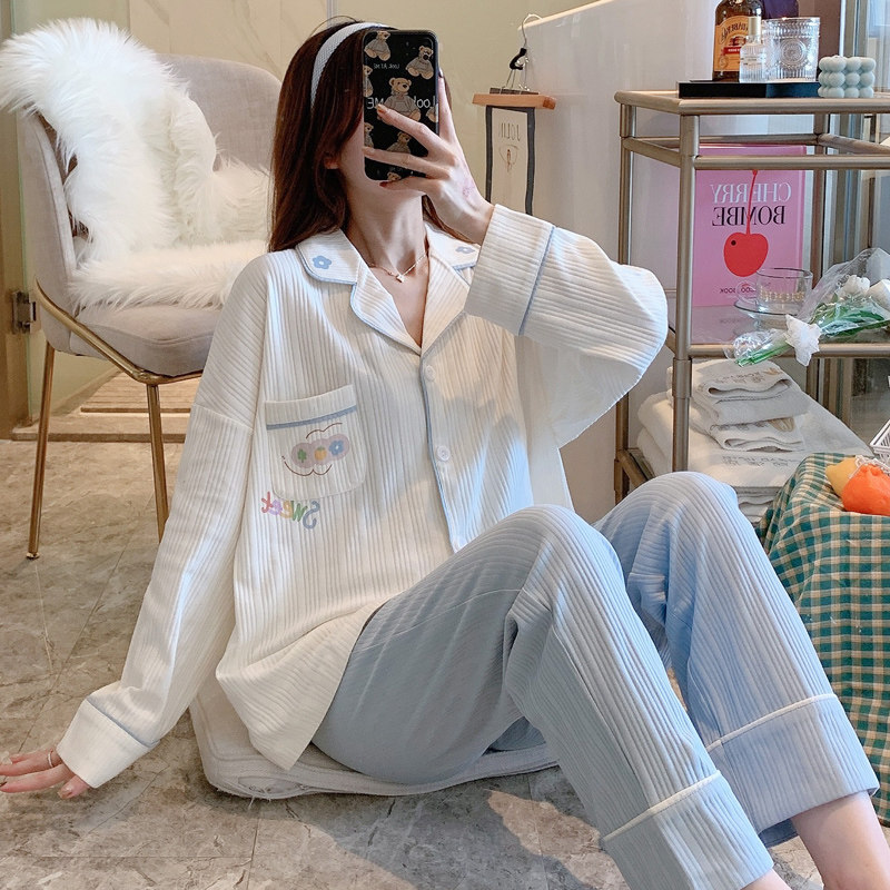 Angelina zl small flower pajamas women's spring and autumn cotton long-sleeved 2022 new cute homewear suit