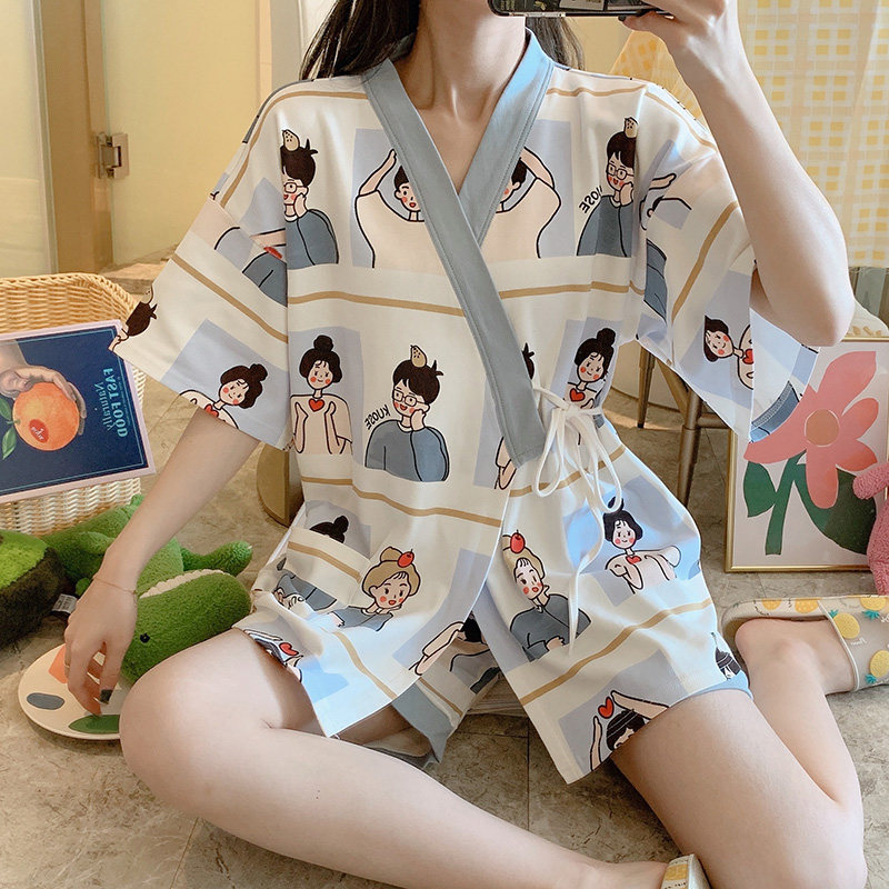 Angelina zl pajamas women's summer kimono cotton short-sleeved cute net red popular cotton homewear suit