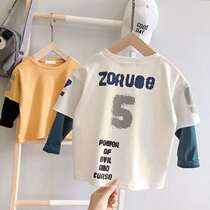 Boy autumn clothes long sleeves slim fit summer pure cotton 2022 spring autumn beat bottom shirt baby blouse loose T fake two tide t