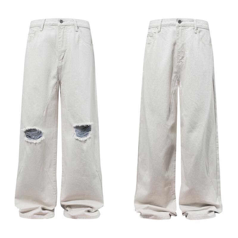 Dert Vibe Blue Gauze Six-Pleat White Ripped Jeans 14-Ounce Straight-Leg Slightly Stacked Trousers Dert Vibe Blue Gauze Six-Pleat White Ripped Jeans 14-Ounce Straight-Leg Slightly Stacked Trousers