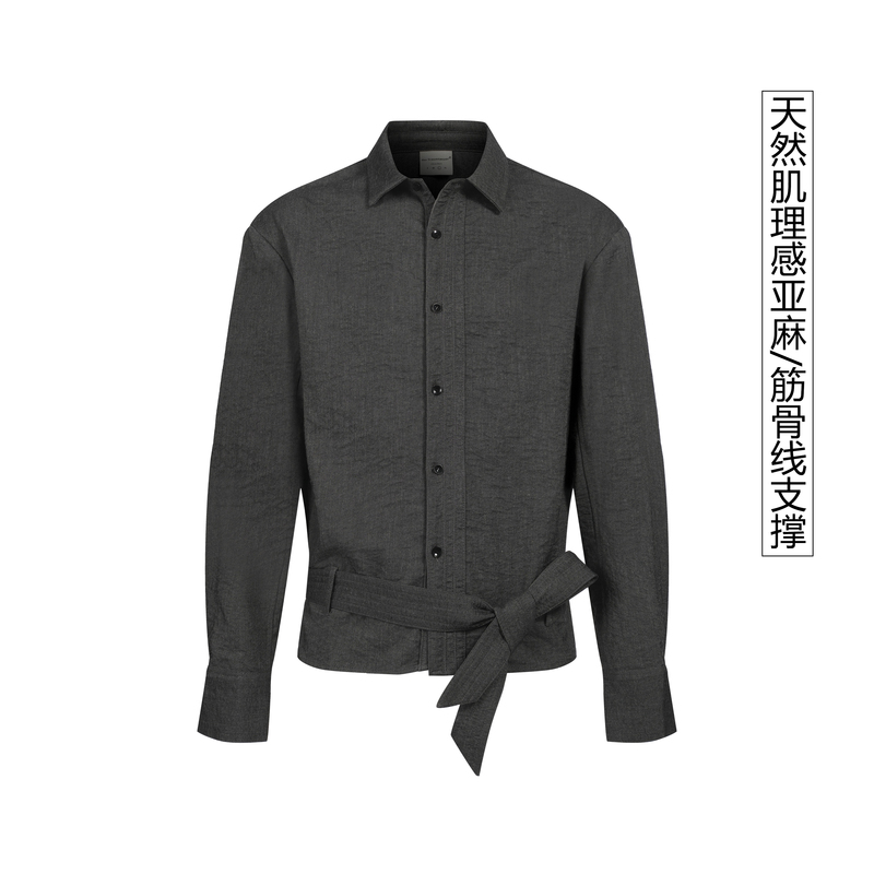 Dert "Chengye" Ribbon-Striped Linen Raw Denim Shirt 26 Spring/Summer Lazy Texture Ambiance with Structured Lines