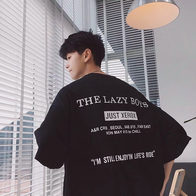 夏季韩版学生帅气五分袖社会宽松短袖原宿风