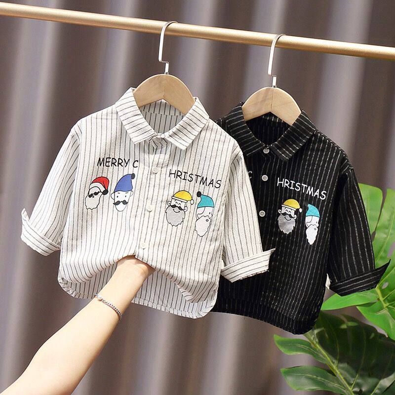 Boys white shirt baby fashion vertical stripes 2022 new spring and autumn Korean version children's long-sleeved cartoon top