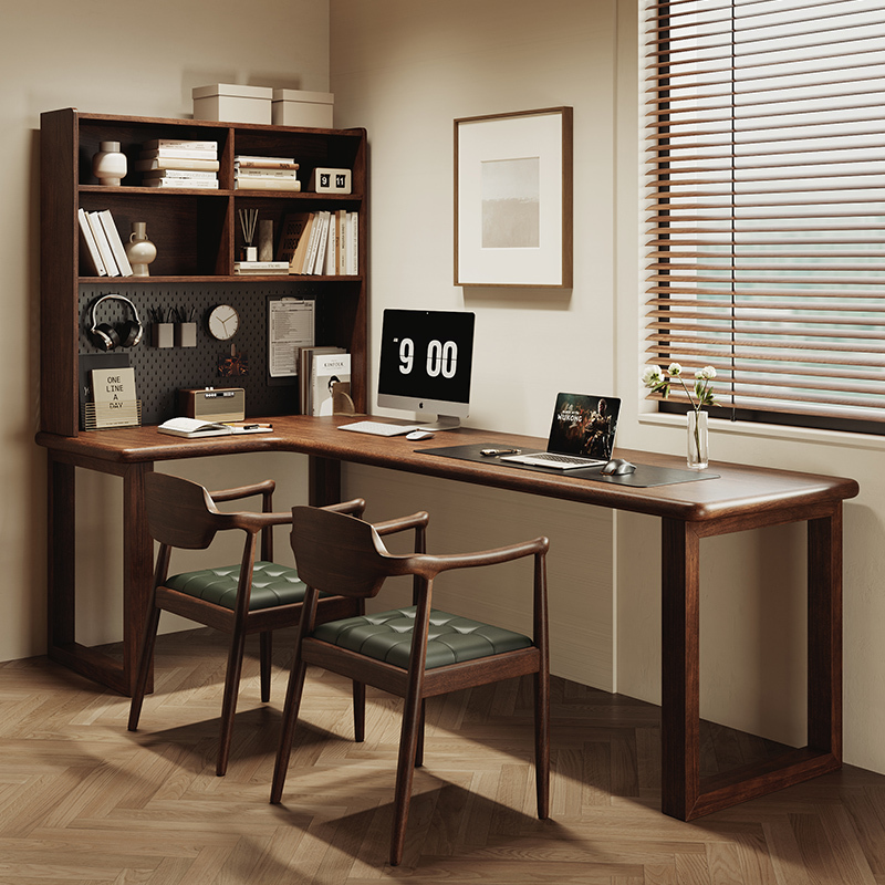 South American Black Walnut Corner Desk with Integrated Bookshelf, Student Study Desk, Small Apartment Home Office Desk, Workbench South American Black Walnut Corner Desk with Integrated Bookshelf, Student Study Desk, Small Apartment Home Office Desk, Workbench