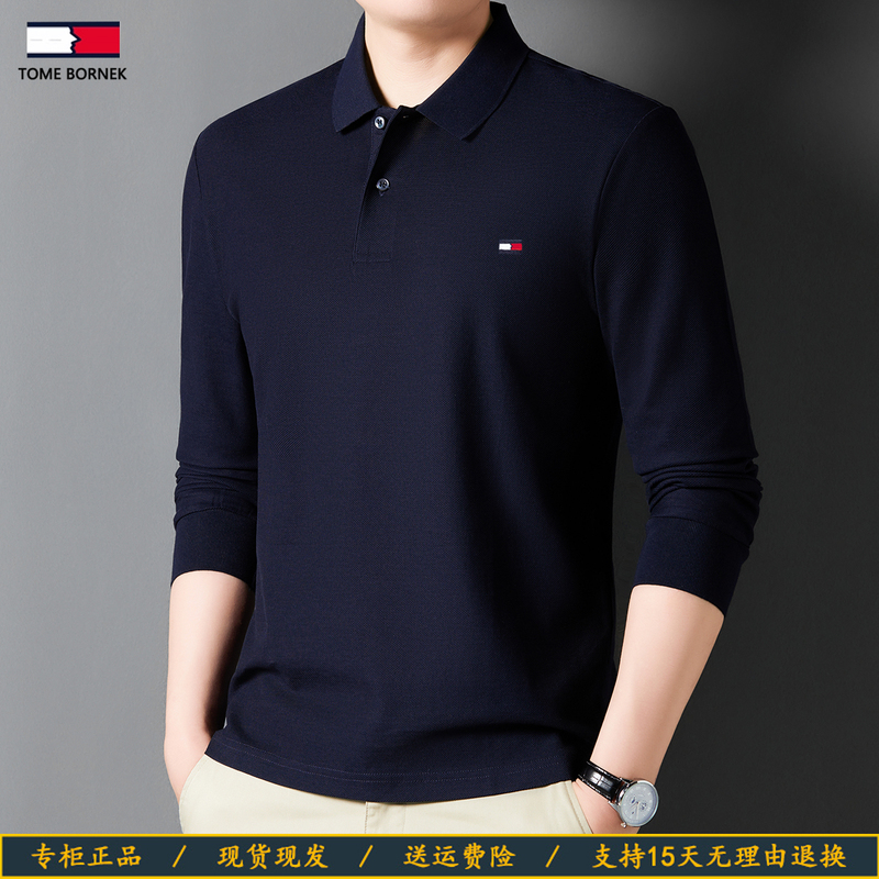 Special Offer American Tommy Pure Cotton Long-Sleeve T-Shirt Men's Polo Shirt Spring and Autumn Business Casual Half-Sleeve T-Shirt Trendy