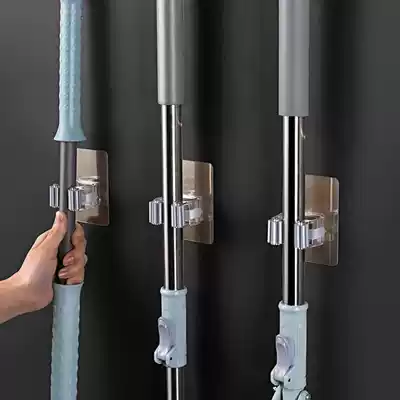 Punch-free mop adhesive hook strong adhesive wall hanging home traceless storage mop clip bathroom hanging mop rack artifact