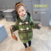 French Fad Sincgo girls woolen coat autumn and winter fashionable childrens mid-length plaid woolen coat