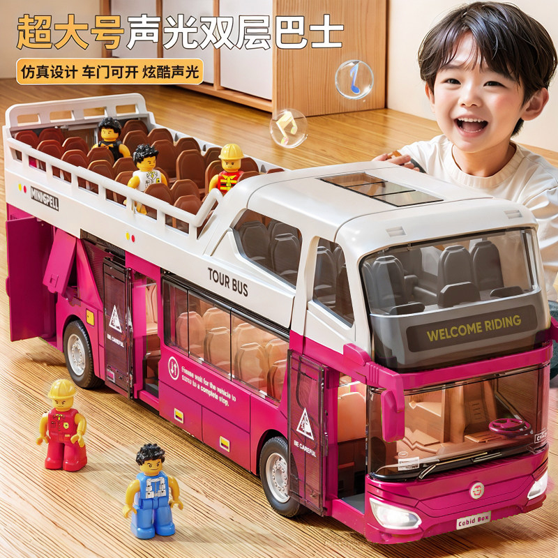British Hoinva Double-Decker Convertible Bus Toy for Children Boys, Realistic Sightseeing Bus, Public Bus