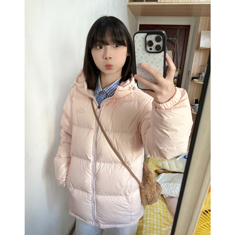 Pink Short down Jacket for Women 2026 New Winter 90% White Duck down Slim Fit Hooded Thickened Petite Coat Winter