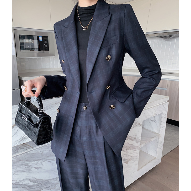 Advanced Senses Suit Suit Woman Spring Fall Net Red Fried Street Reduced Age Plaid Thread Loose Broadlegged Pants Fashion Little West Suit