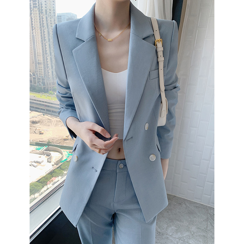 Suit suit female spring and autumn 2021 fashion high-end casual slim fit slim blue work suit suit jacket