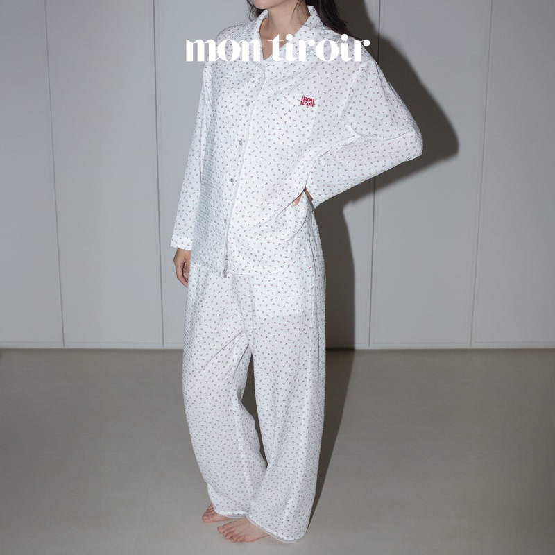 Montiroir My Drawer Teaparty Floral Lace Seersucker Loungewear Set Women's Spring and Summer Pajamas Montiroir My Drawer Teaparty Floral Lace Seersucker Loungewear Set Women's Spring and Summer Pajamas