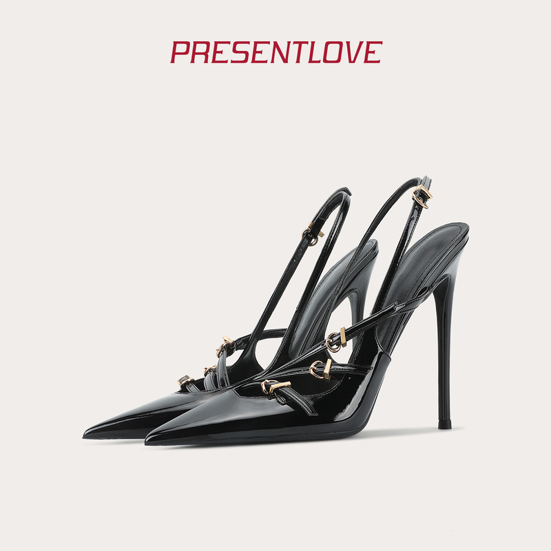 Present Love Zhang Yuanying's Same Style Stunning High-Heeled Shoes with a Unique Design, Niche Pointed-Toe Sandals with Sexy Stiletto Heels