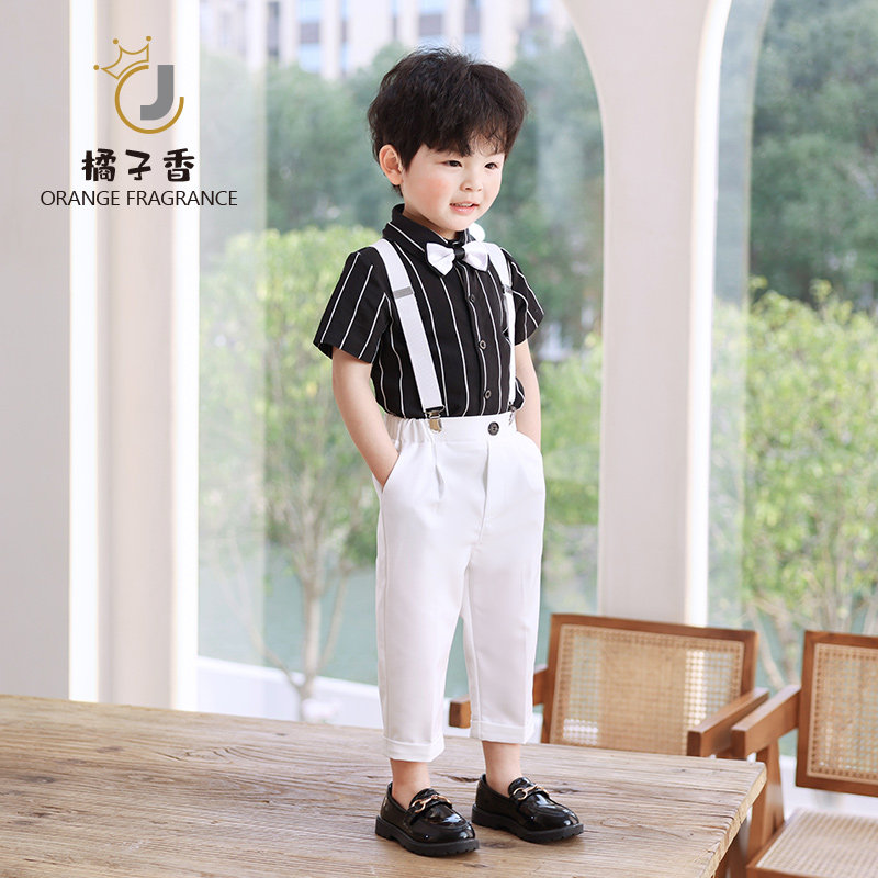 Boy Summer short sleeve Playboy boy One year old birthday dress Children's suit suit back with pants Inn Wind-Taobao