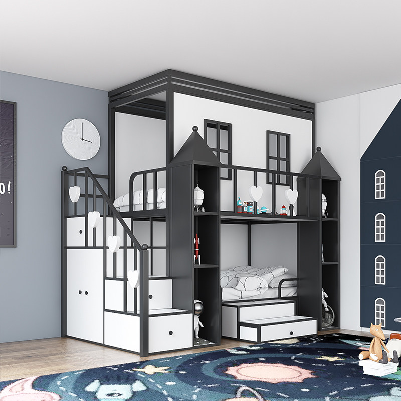 High End Iron Art High Shelf Bed Upper lower empty loft province Space Lower Table Castle Elevated bed wardrobe bungaloo bungaloo bungaloo bungaloo