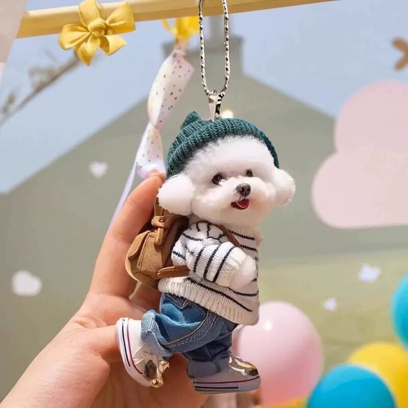 New Acrylic Flat Pendant Creative Cute Dog Backpack Charm Car Keychain Pendant Non-3D