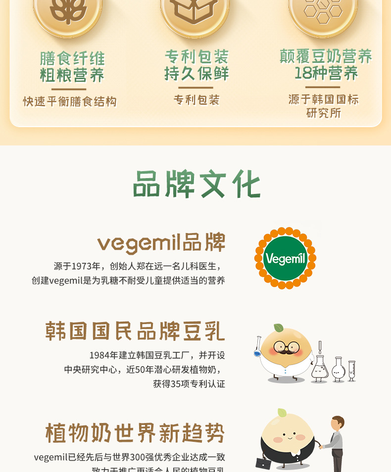 韩国进口 Vegemil 豆乳植物奶蛋白饮料 190ml*16盒 图3