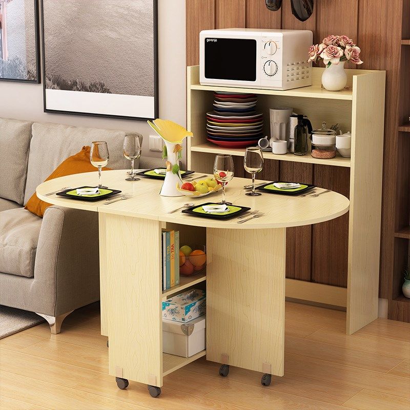 Simple mobile combination household small apartment folding mobile table 4 people 6 people dining table combination side cabinet dining table