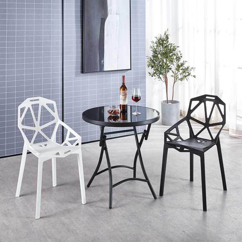 Lakoffai tempered glass round table negotiation table and chair combination outdoor small table modern minimalist wrought iron dining table leisure