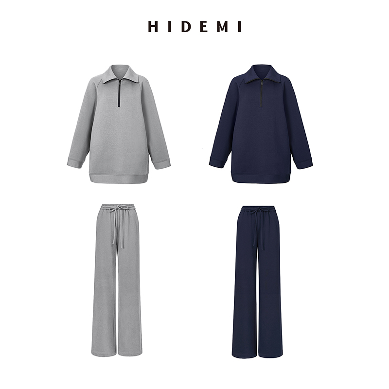 HIDEMI zipped profile boylish sport sweatshirt suit sweatpants grey deep blue-Taobao