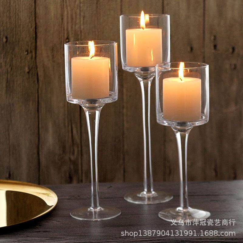 Eurostyle transparent high-footed glass candle light dinner small candleholder glass Glass Pendulum with incense candle-cup Christmas wax candle holder