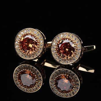 Luxury Gold Crystal Cufflinks for Men, Crystal Cuff Studs, Shirt Cufflinks, High-End Gift Box Set, French Style Cuff Studs
