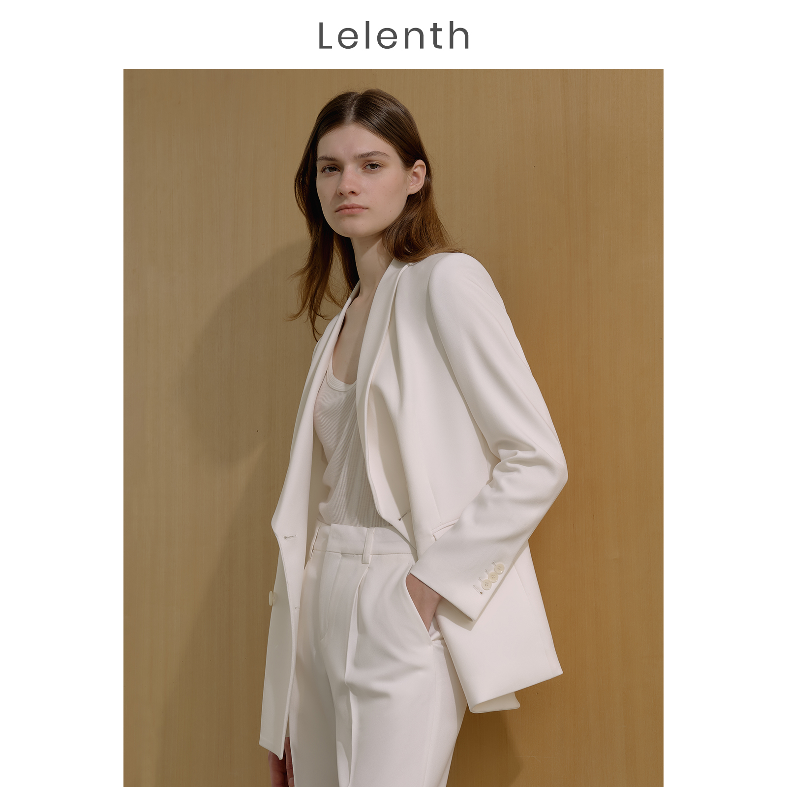 Lelenth women's commuter texture OL blazer 2022 fall mid-long white premium suit top
