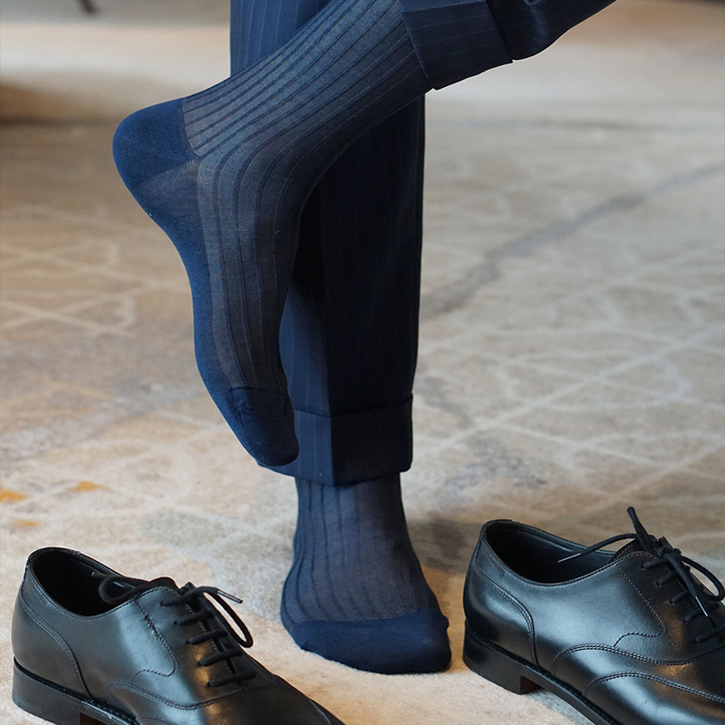 Rughe Long Tube Lightweight Series Long Tube Knee-High Formal Lightweight Mercerized Cotton Thin Breathable Men's Socks Blue-Gray