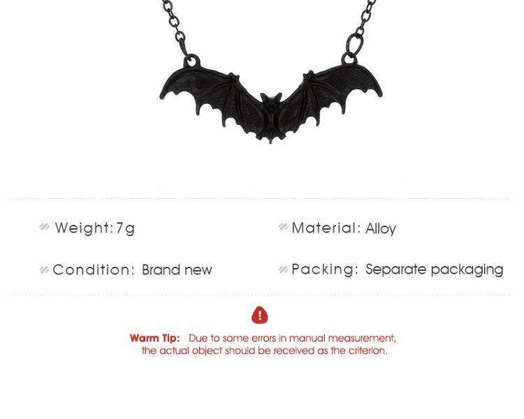 Gothic Punk Bat Necklace - Halloween Bat Pendant Jewelry for Women O1CN01cZWSbT1WmeMwbpwyu !!2210486742831