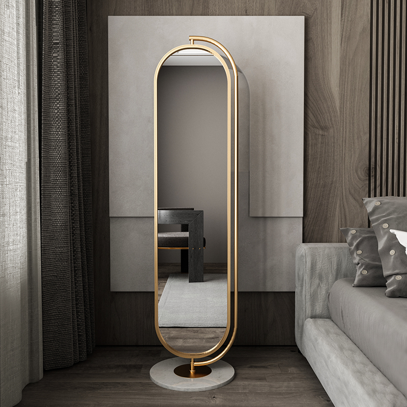Light luxury mirror full body mirror bedroom Nordic girls can rotate full body mirror iron home living room floor mirror