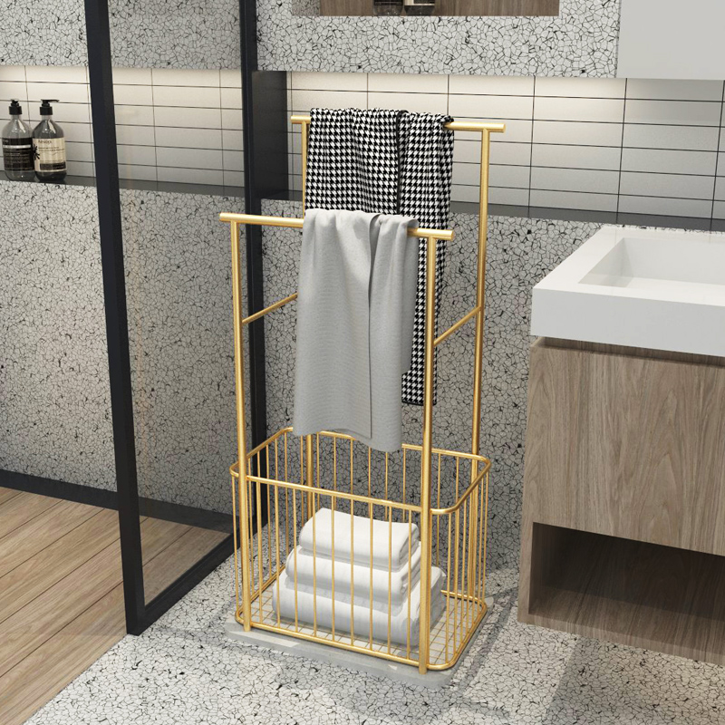 Nordic marble bathroom shelves Floor-to-ceiling bath towel racks Wrought iron toilet storage racks Light luxury gold towel racks