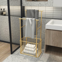 Nordic marble bathroom shelf Floor towel rack Wrought iron bathroom storage rack Light luxury golden towel rack