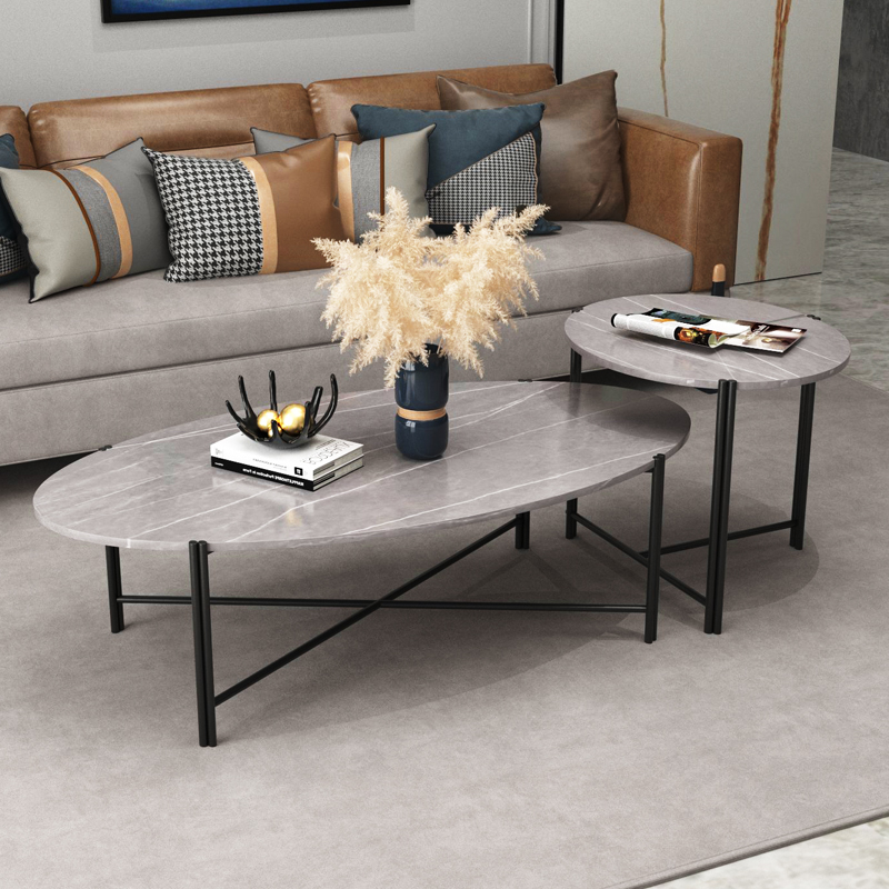 Minimalist iron art rock plate tea table light extravagant modern small family style Fancy Tea Table table Living room Home Tea Desk A few sofas