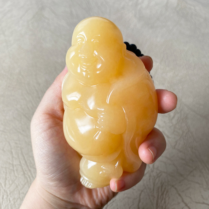 Huanglong Jade big belly Maitreya Buddha hand play piece three-dimensional carving men's smile Buddha Jade play Jade naked stone