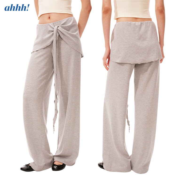 Ahhh Retro Two-Piece Layered Ballet Tie Sports Loose Slimming Straight Drape Casual Yoga Pants