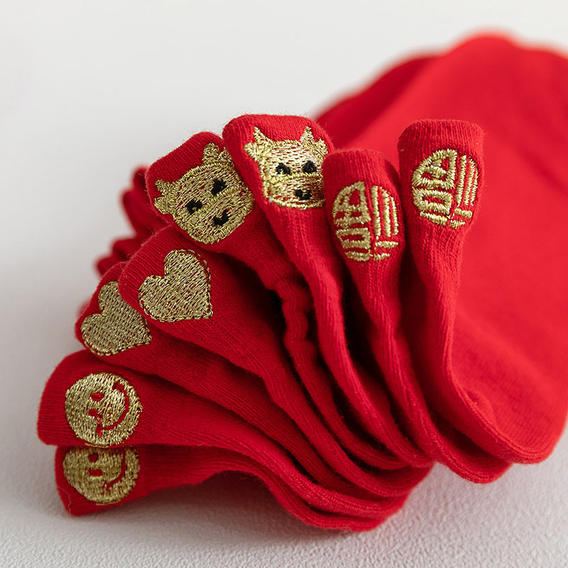 New Year's year Big Red socks short socks shallow boat Socks ox year Lady cute tide cattle