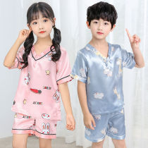 Childrens pyjamas boys girls Summer long sleeves Air conditioning Ice Silk Thin children Baby Home Clothing Spring Autumn Suits