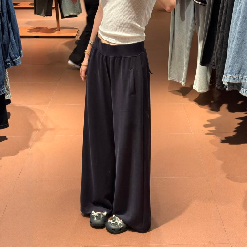Pear-Shaped Body, Navy Blue Drapey Wide-Leg Pants for Women, Summer Thin Style, Plus Size, Loose, Slimming, Cool Casual Pants Pear-Shaped Body, Navy Blue Drapey Wide-Leg Pants for Women, Summer Thin Style, Plus Size, Loose, Slimming, Cool Casual Pants