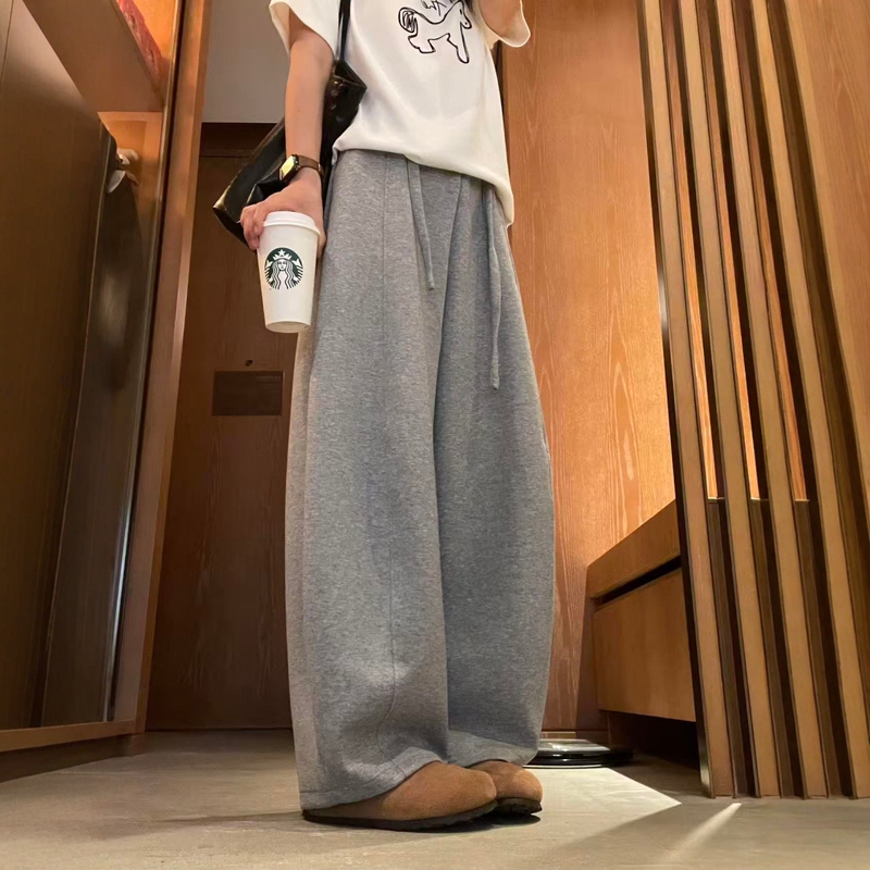 Gray Lazy and Relaxed Style Scimitar Pants for Women, New Autumn Large Size Plus-Size Loose Slimming Casual Wide-Leg Sweatpants